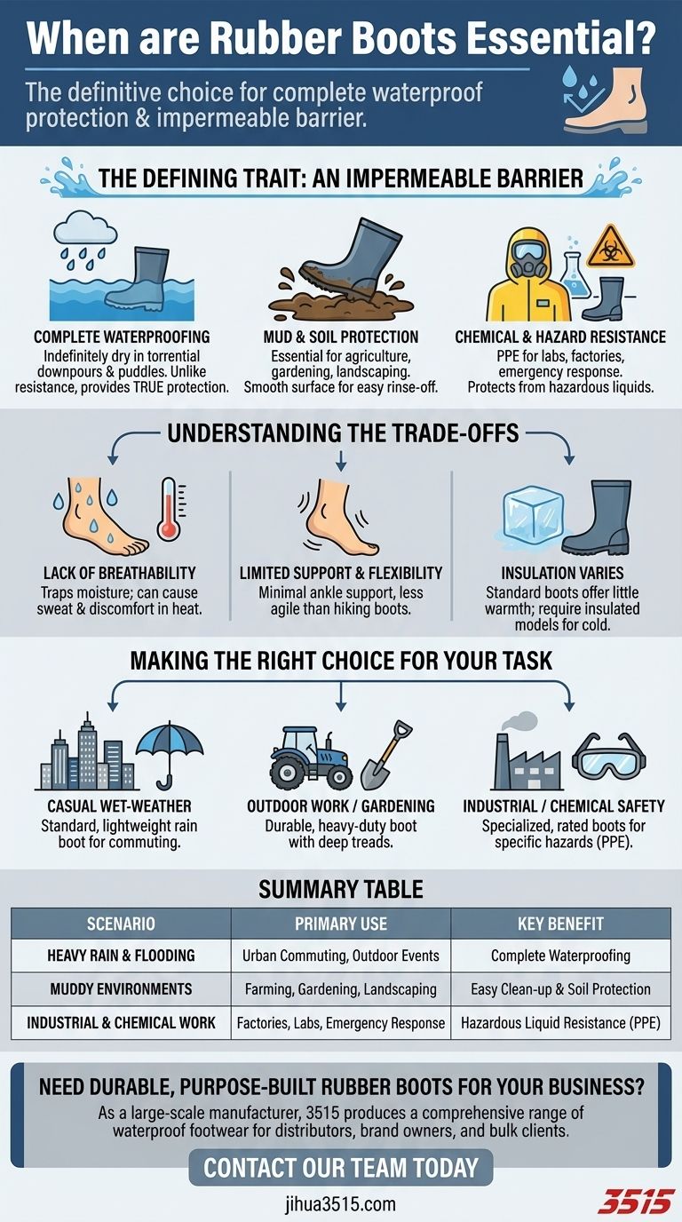 고무 장화가 필요한 주요 시나리오는 무엇인가요? 습하고 위험한 작업에 필수적인 신발 시각적 가이드