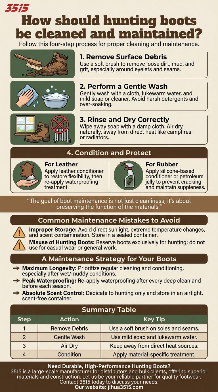 ¿Cómo se deben limpiar y mantener las botas de caza? Una guía de 4 pasos para extender su vida útil Guía Visual