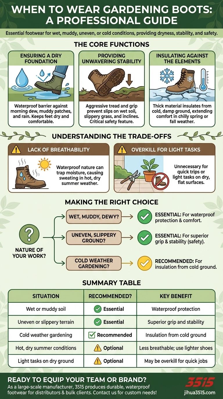 Wann sollte man Gummistiefel für die Gartenarbeit tragen? Sorgen Sie für Sicherheit und Komfort bei nassen, schlammigen Bedingungen Visuelle Anleitung