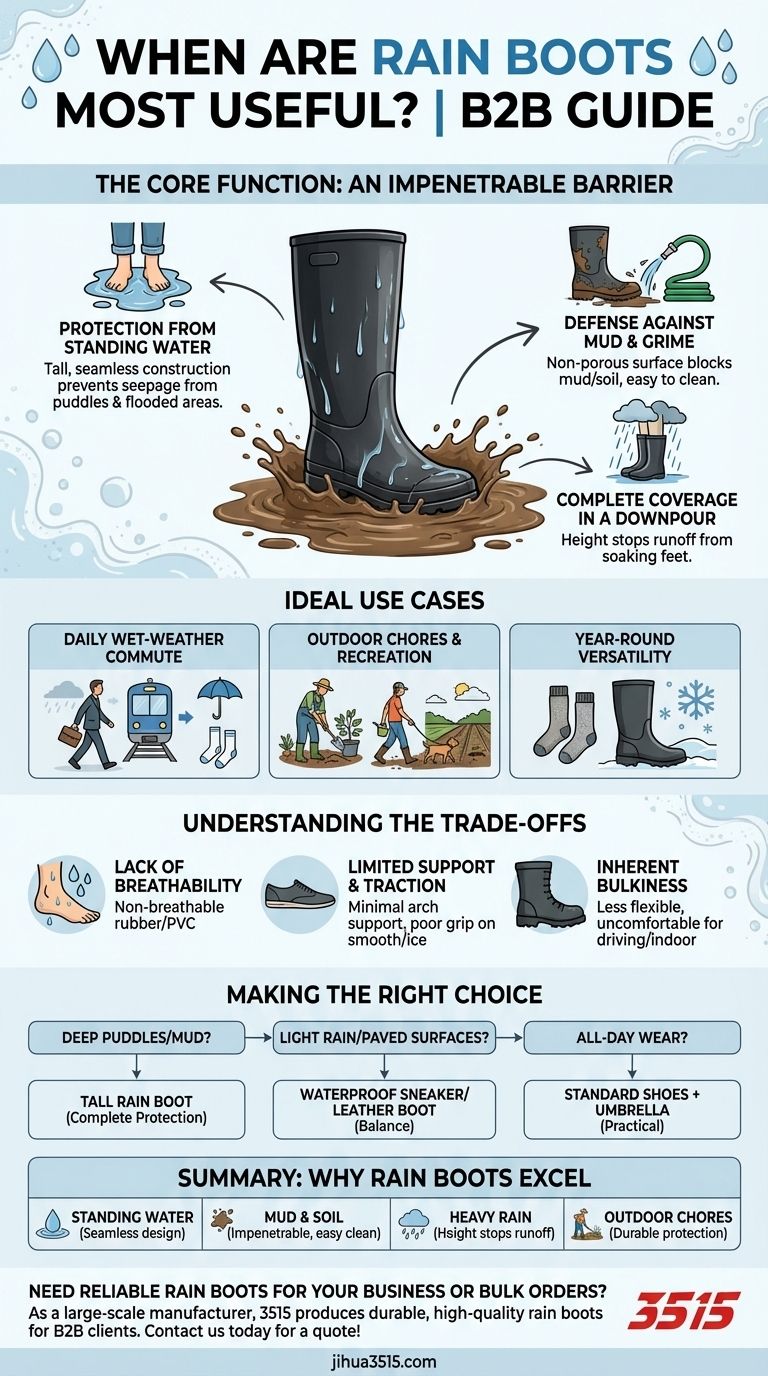 Quando sono più utili gli stivali da pioggia? Per una protezione completa in acqua profonda e fango Guida Visiva