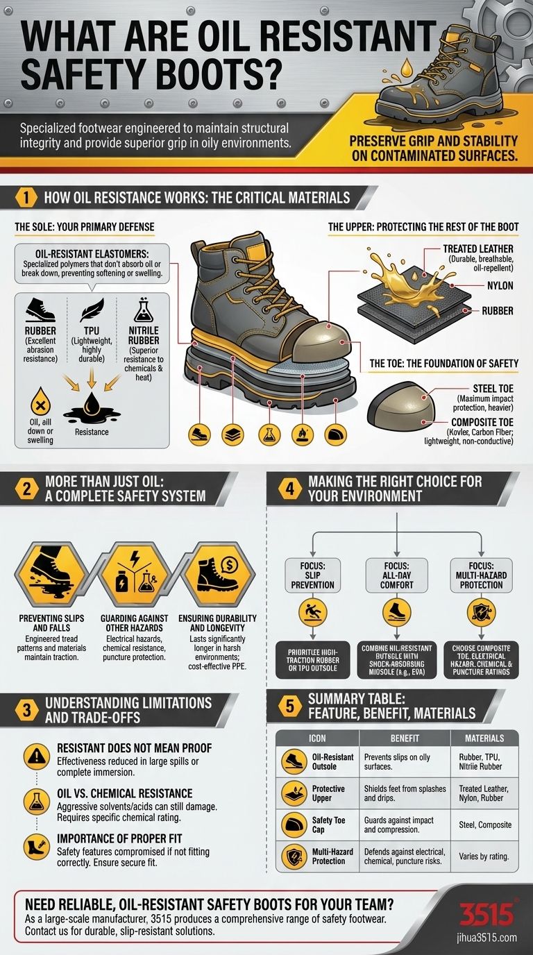 Cosa sono gli scarponi antinfortunistici resistenti all'olio? La tua guida alle calzature antiscivolo Guida Visiva