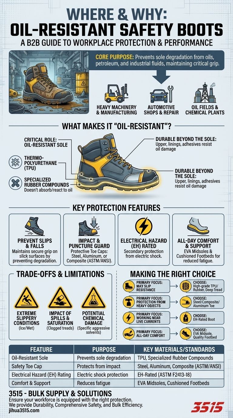 Où les bottes de sécurité résistantes à l'huile doivent-elles être utilisées ? Protection essentielle pour les lieux de travail huileux et dangereux Guide Visuel