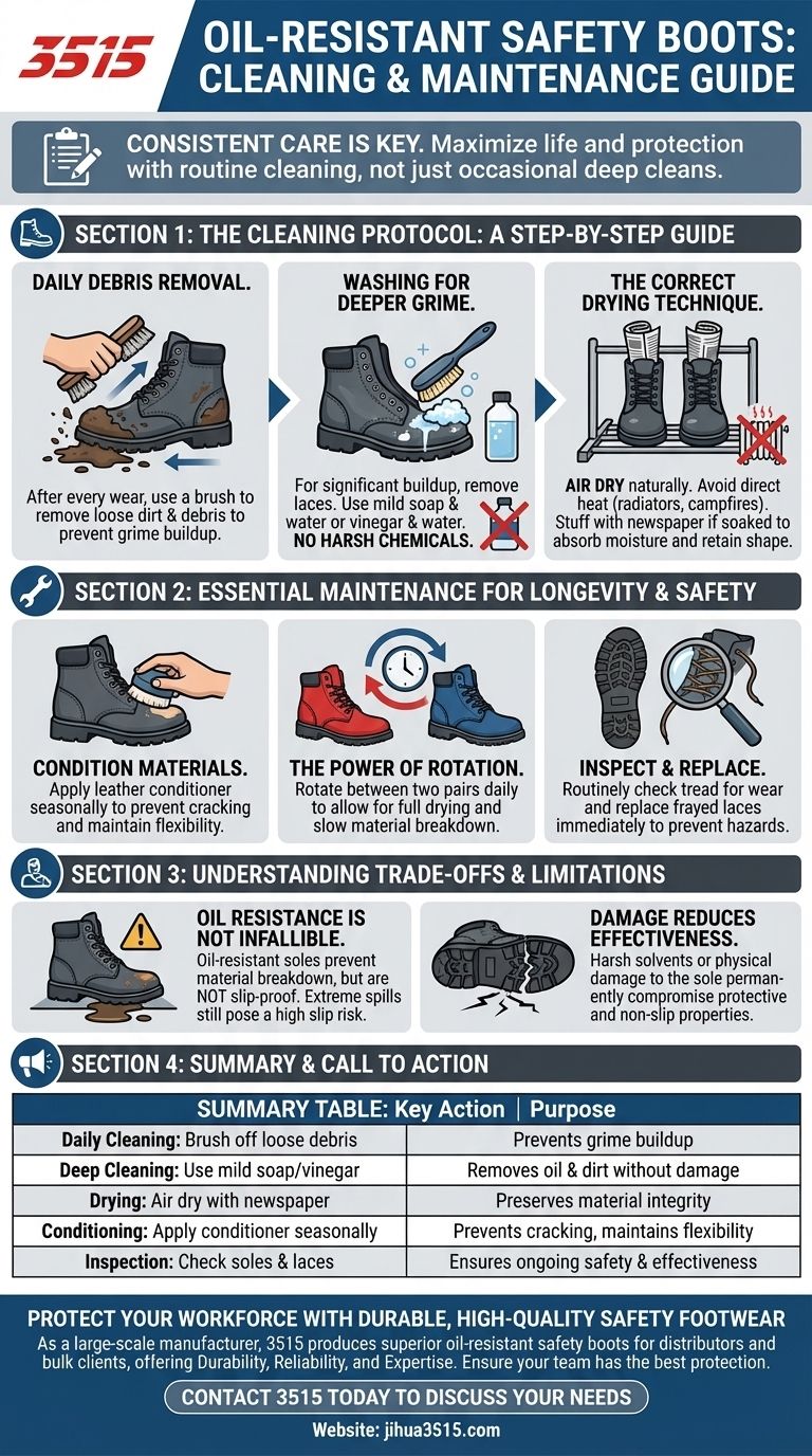 Come devono essere puluti e mantenuti gli scarponi antinfortunistici resistenti all'olio? Una guida completa per prolungare la vita degli scarponi Guida Visiva