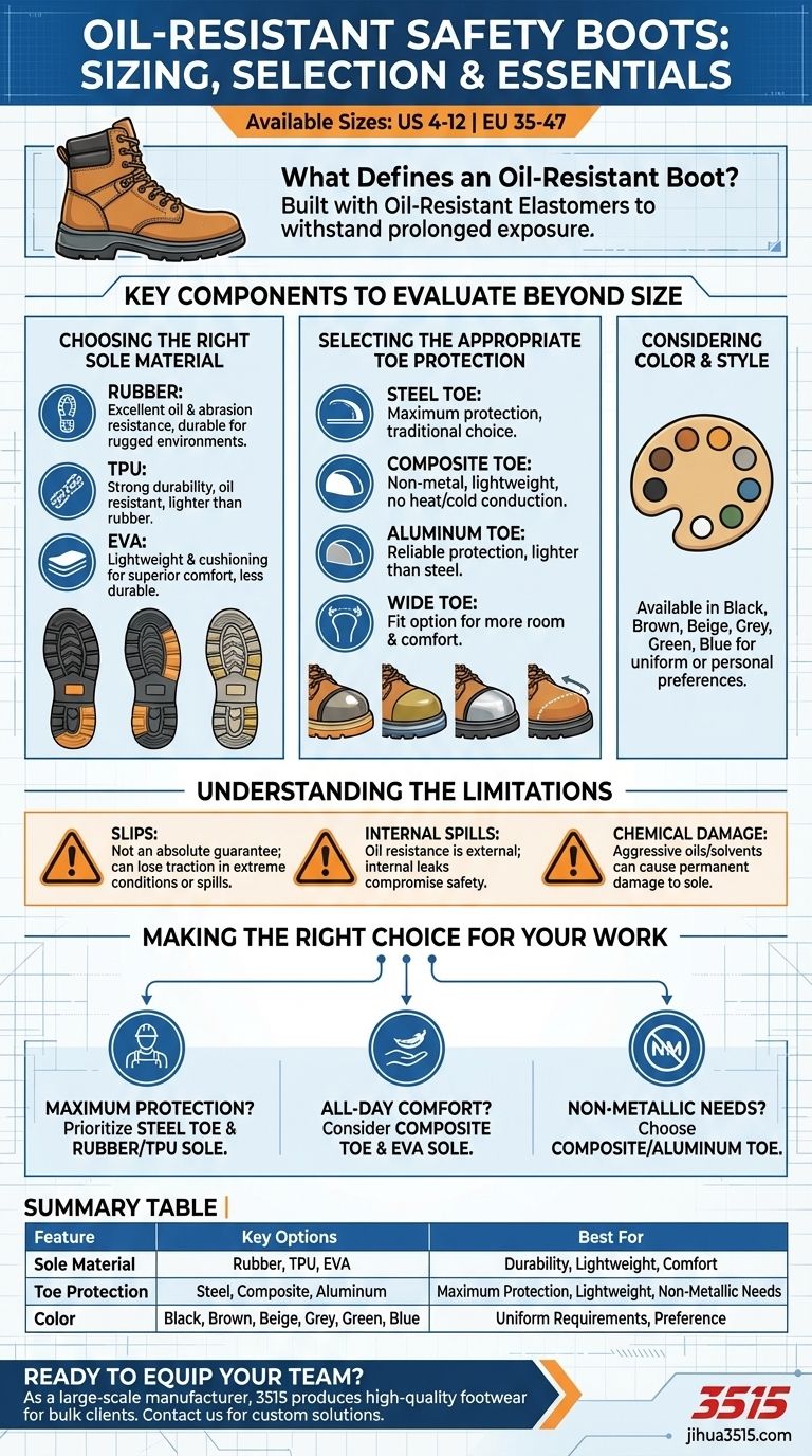 Quali taglie sono disponibili per gli stivali di sicurezza resistenti all'olio? Una guida alla vestibilità e alla protezione Guida Visiva