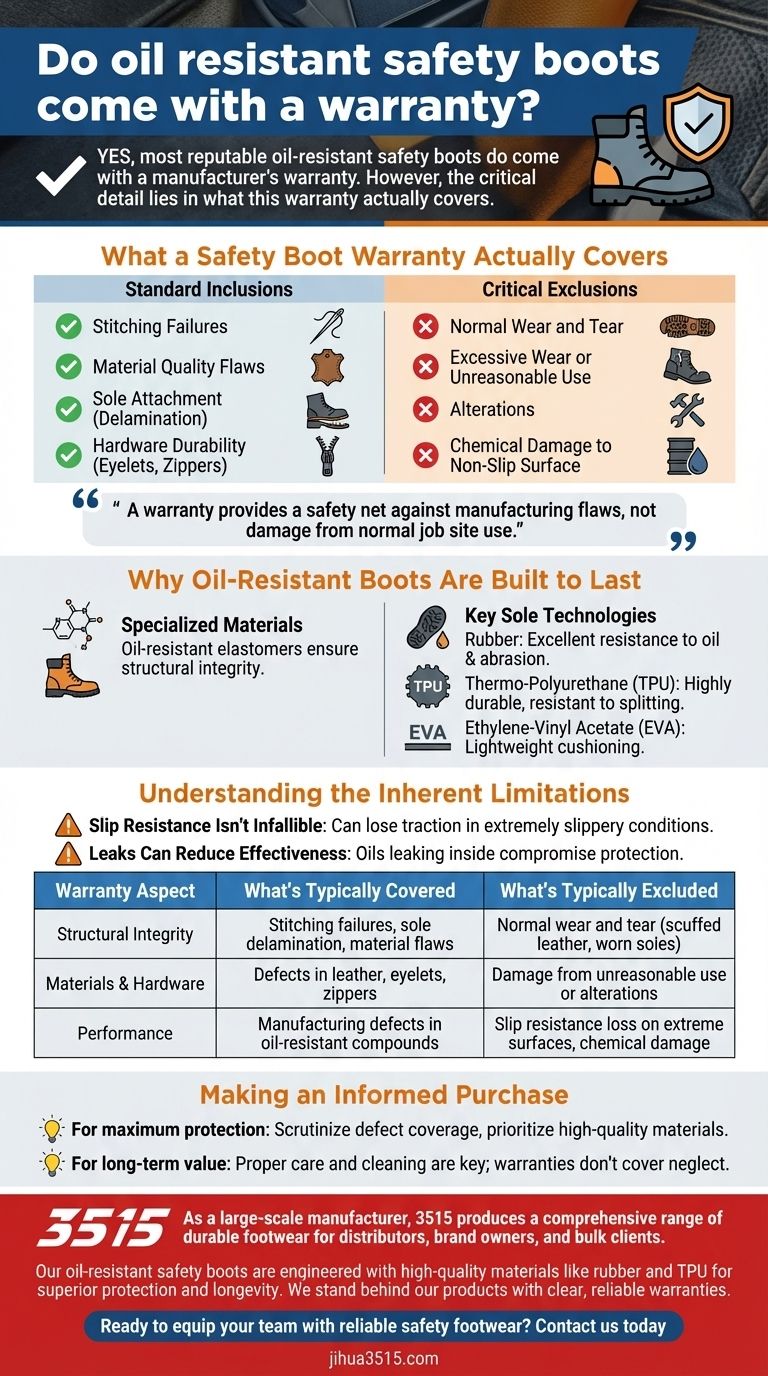 Do oil resistant safety boots come with a warranty? Understand Coverage & Maximize Protection Visual Guide