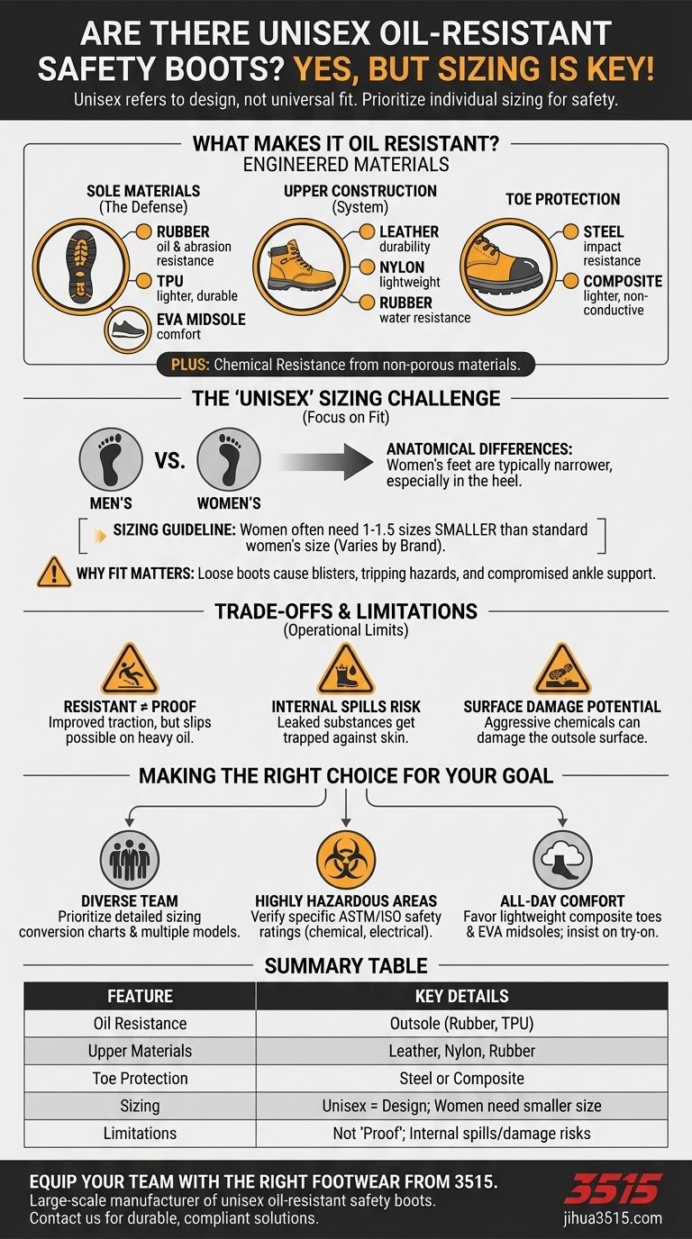 Esistono scarponi antinfortunistici unisex resistenti all'olio? Trova la calzata perfetta per il tuo team Guida Visiva