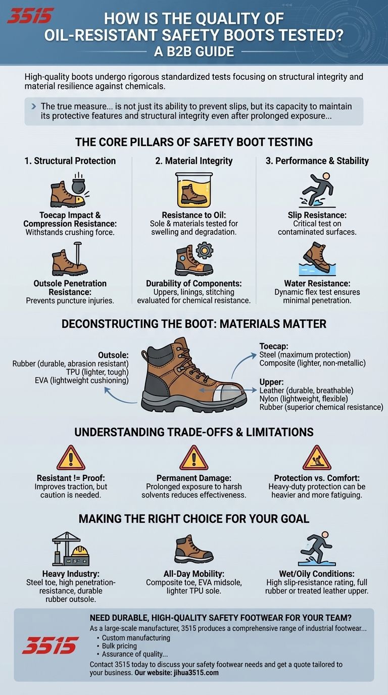 Comment la qualité des bottes de sécurité résistantes à l'huile est-elle testée ? Assurer une sécurité maximale sur le lieu de travail Guide Visuel