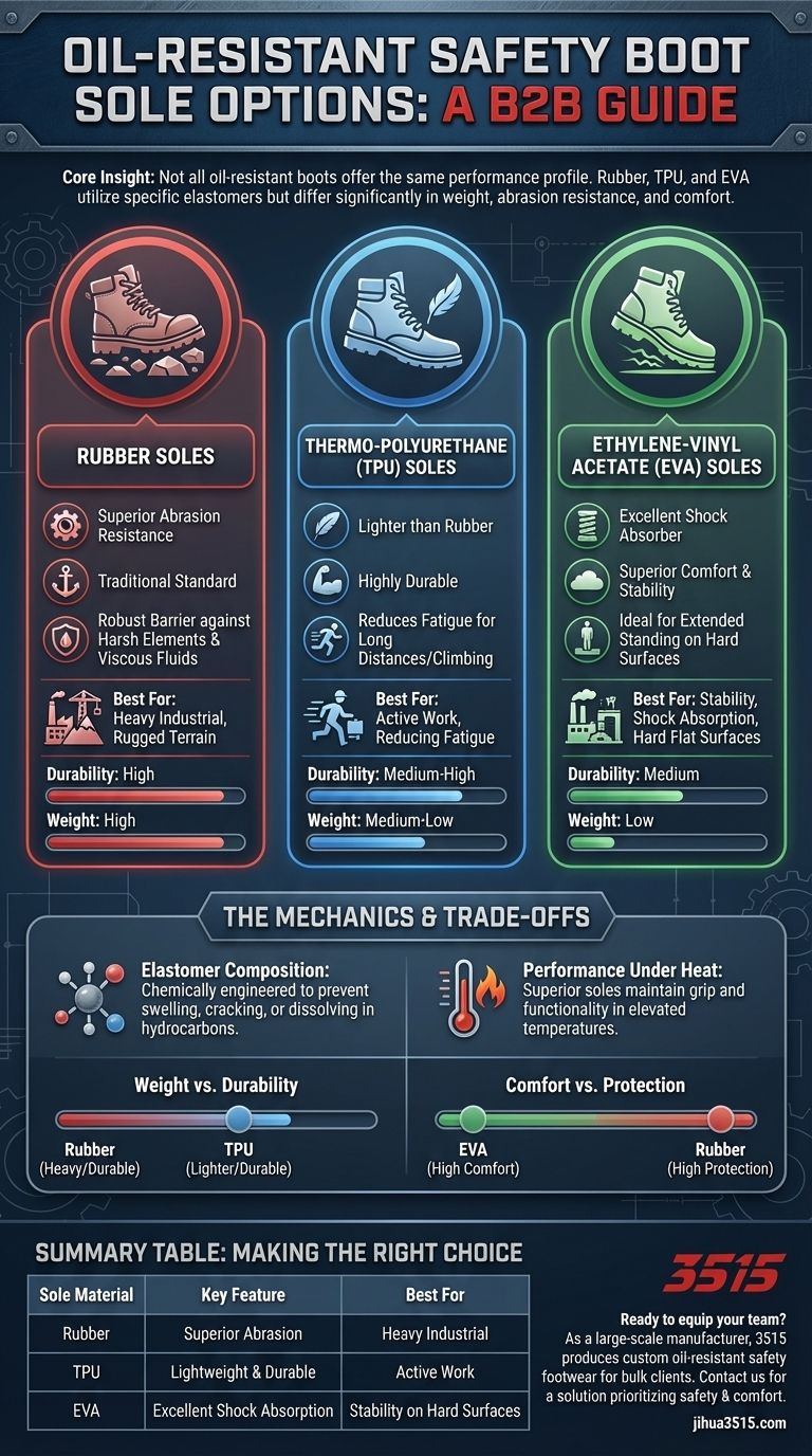 ما هي خيارات النعل المتوفرة للأحذية الواقية المقاومة للزيوت؟ اختر المادة المناسبة لقطاعك دليل مرئي