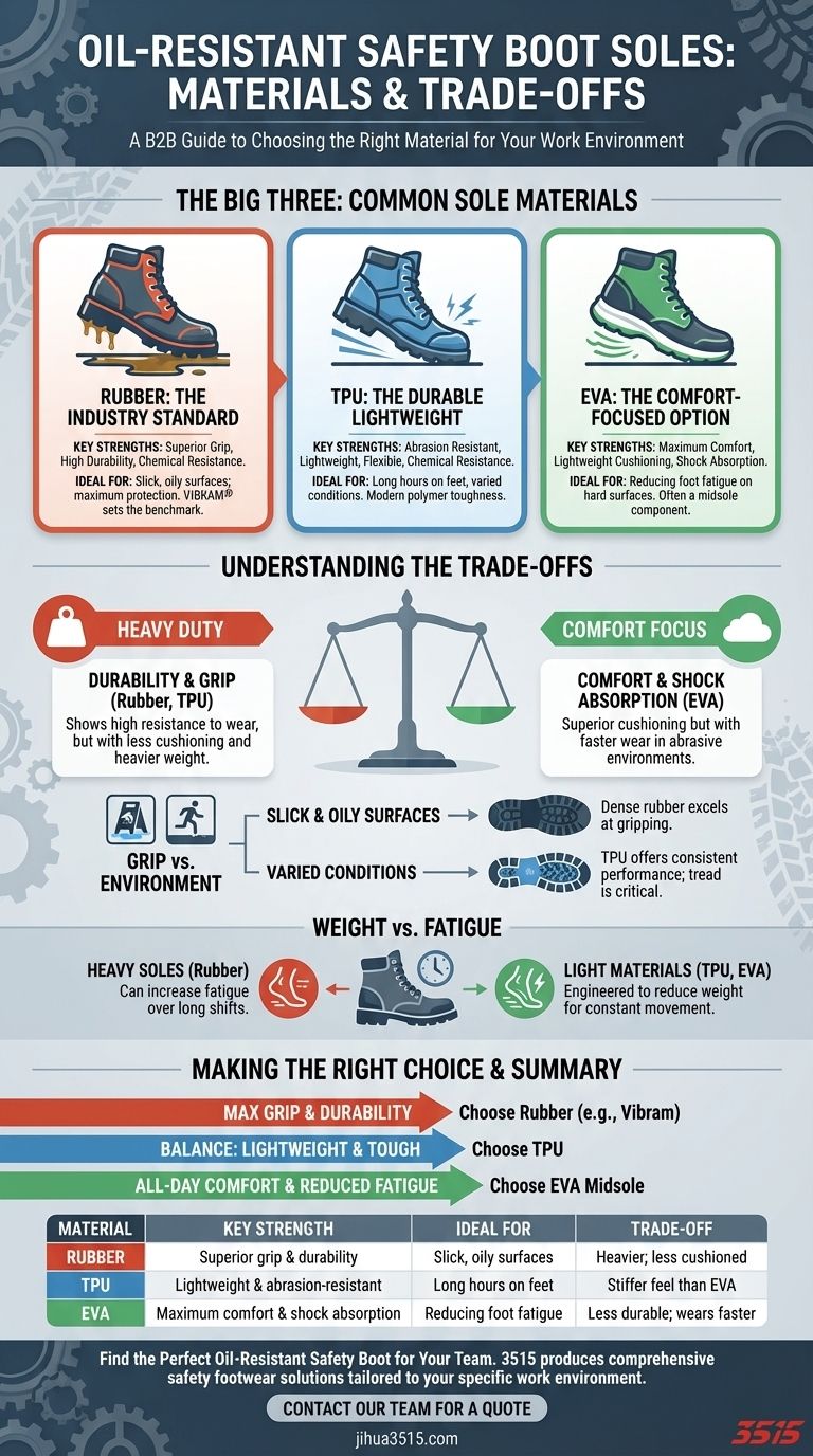 ¿Cuáles son los materiales comunes para suelas de botas de seguridad resistentes al aceite? Elija la suela adecuada para su trabajo Guía Visual