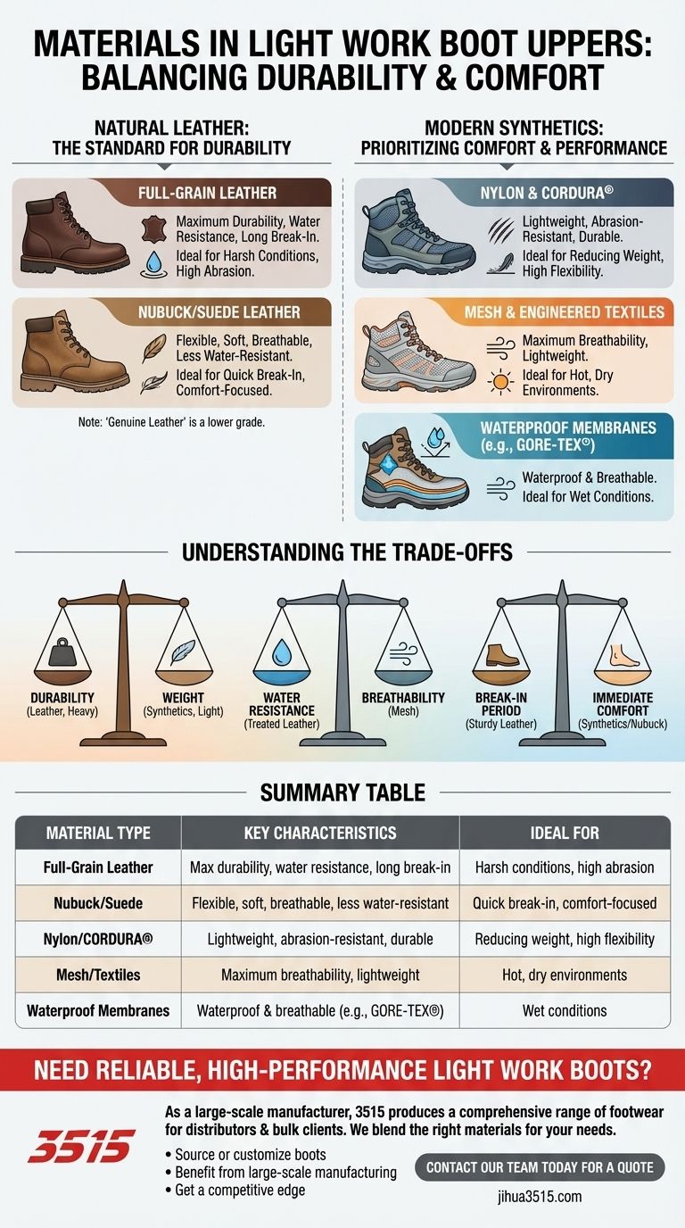 Quali sono i materiali comuni utilizzati nella parte superiore degli scarponi da lavoro leggeri? Trova il perfetto equilibrio tra durata e comfort Guida Visiva