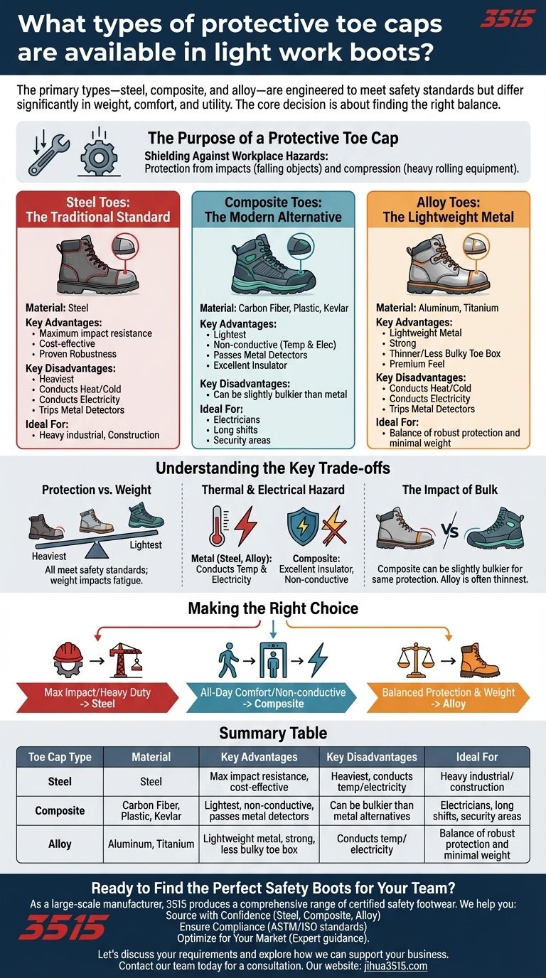 경량 작업화에는 어떤 종류의 보호 발가락 캡이 있습니까? 귀하의 직업에 맞는 발가락 캡 선택 시각적 가이드