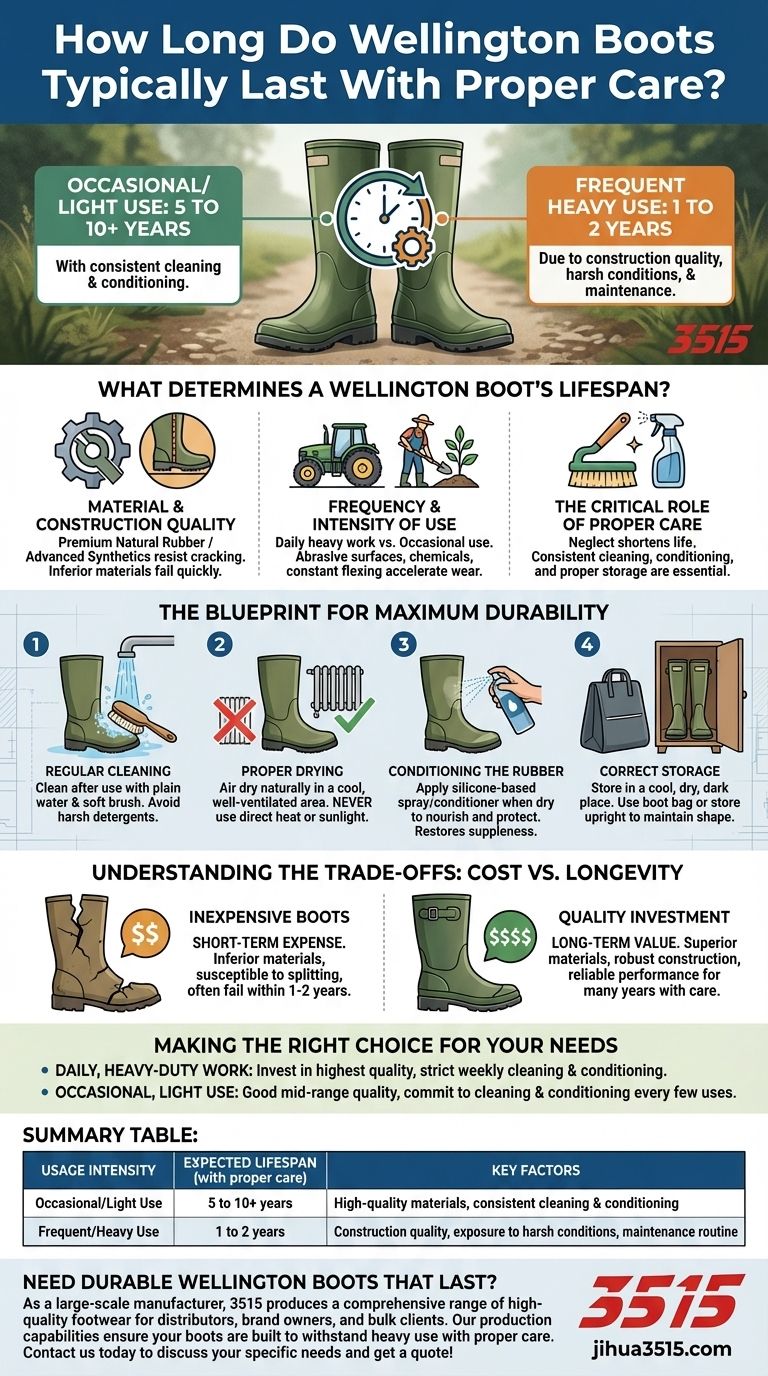 How long do Wellington boots typically last with proper care? Maximize Your Boot's Lifespan Visual Guide