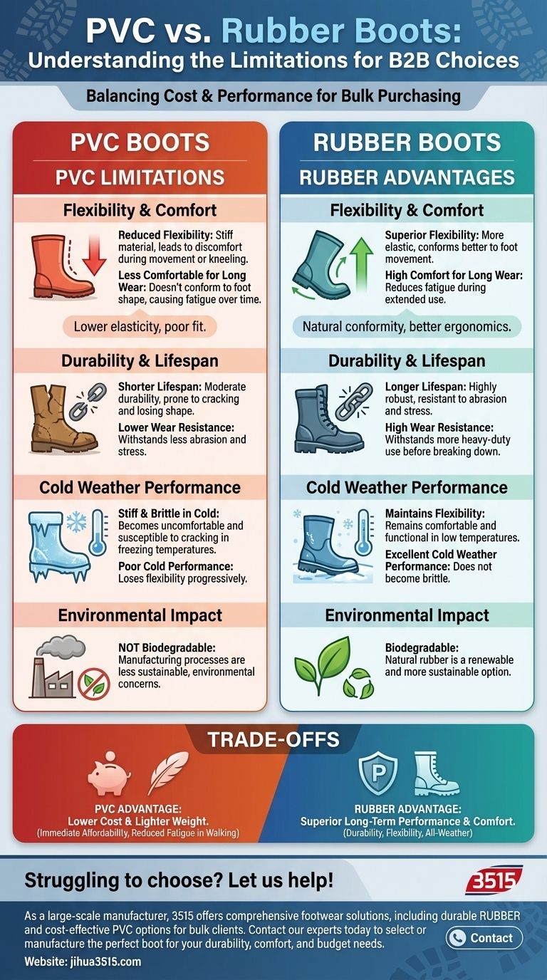 Quelles sont les limites des bottes en PVC par rapport aux bottes en caoutchouc ? Un guide pour choisir le bon matériau Guide Visuel