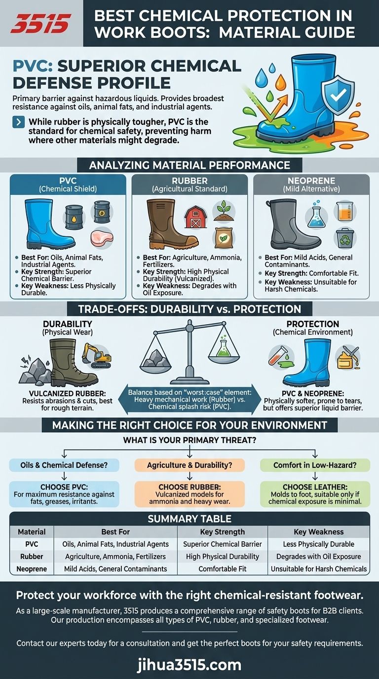 Quale materiale offre la migliore protezione chimica negli stivali da lavoro? Il PVC è la scelta definitiva per i liquidi pericolosi. Guida Visiva