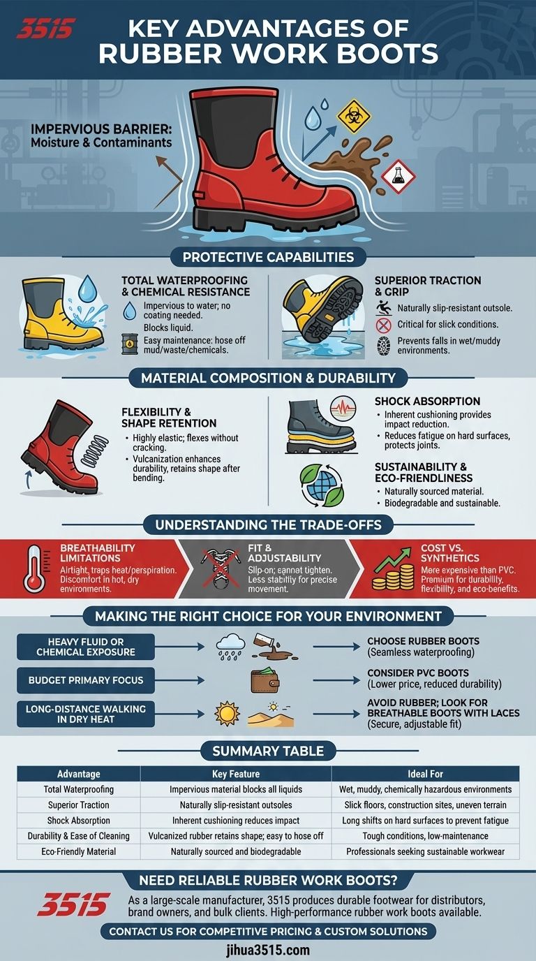고무 작업화의 주요 장점은 무엇인가요? 젖고 위험한 환경을 위한 탁월한 보호 기능 시각적 가이드