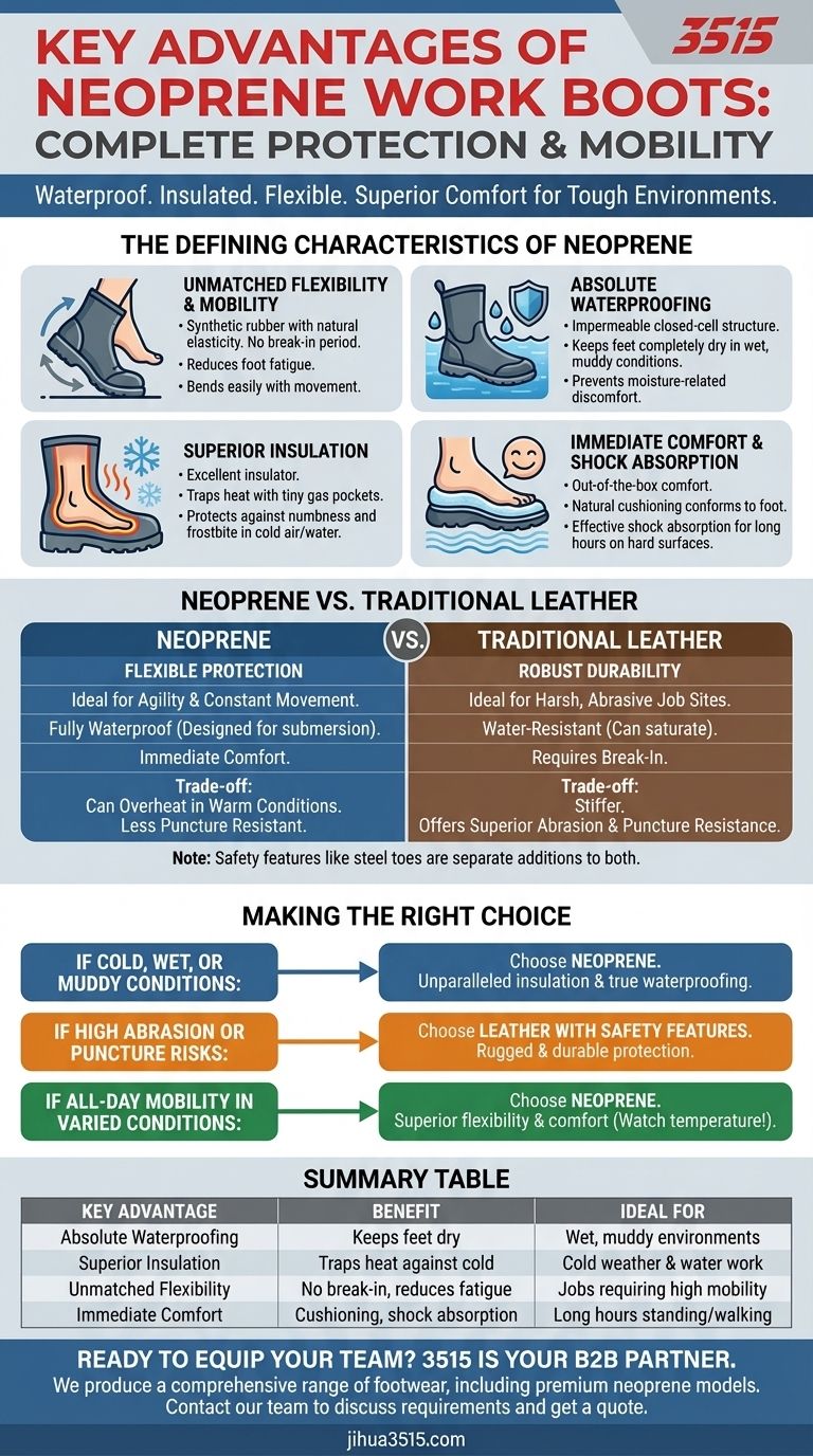 네오프렌 작업화의 주요 장점은 무엇인가요? 춥고 습한 환경을 위한 탁월한 보호 기능 시각적 가이드