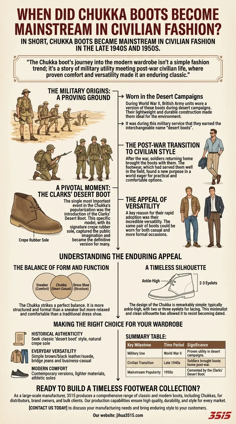 Quand les bottes Chukka sont-elles devenues populaires dans la mode civile ? De la Seconde Guerre mondiale à un incontournable de la garde-robe Guide Visuel