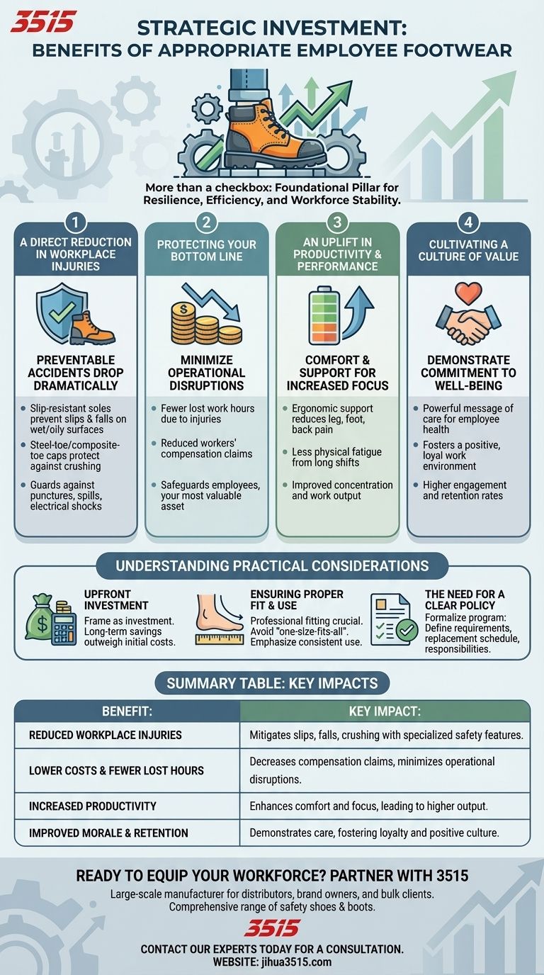 Каковы преимущества предоставления сотрудникам соответствующей обуви? Повышение безопасности, производительности и морального духа Визуальное руководство