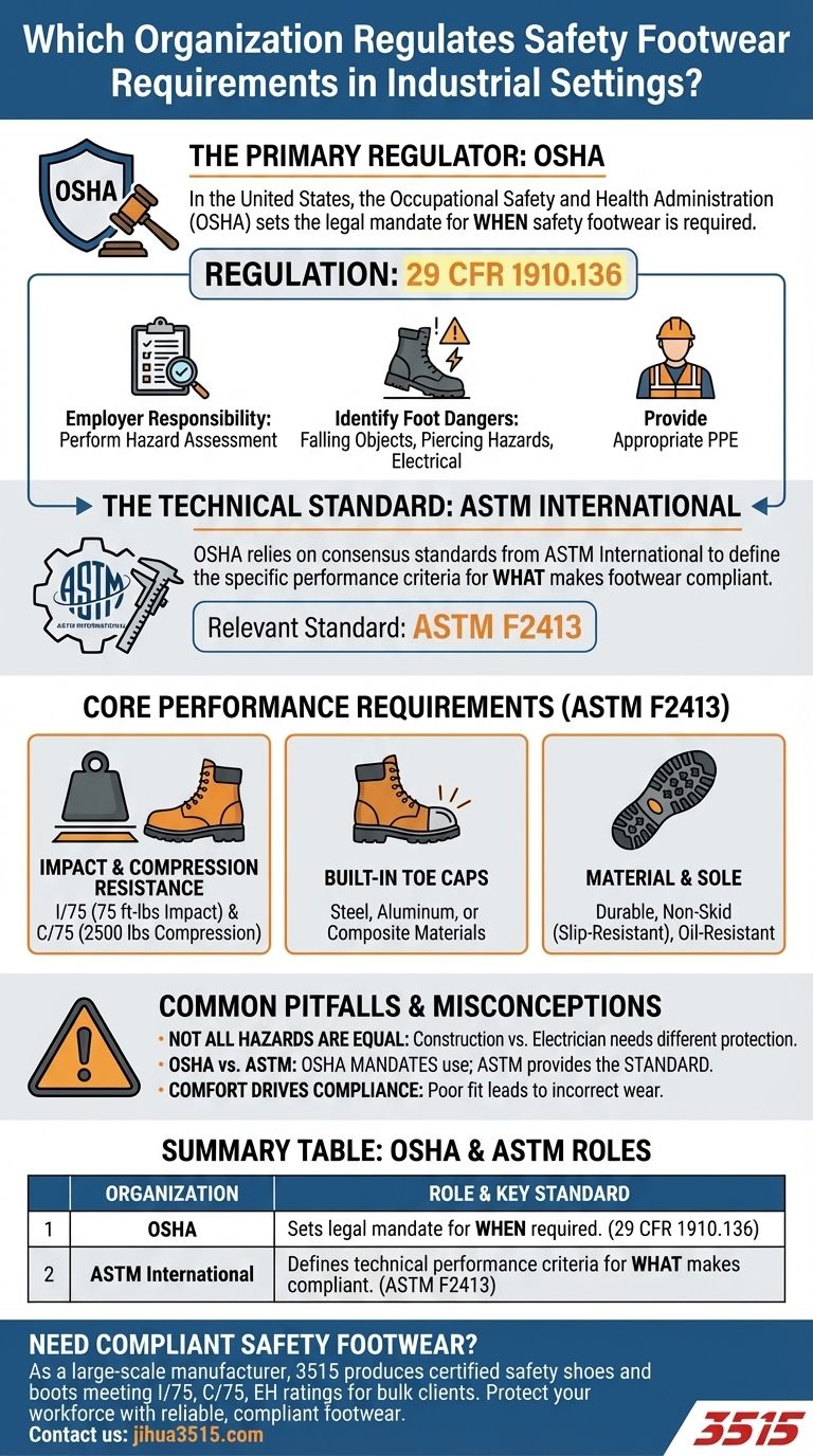 Quelle organisation réglemente les exigences en matière de chaussures de sécurité dans les environnements industriels ? Assurer la conformité OSHA et ASTM Guide Visuel
