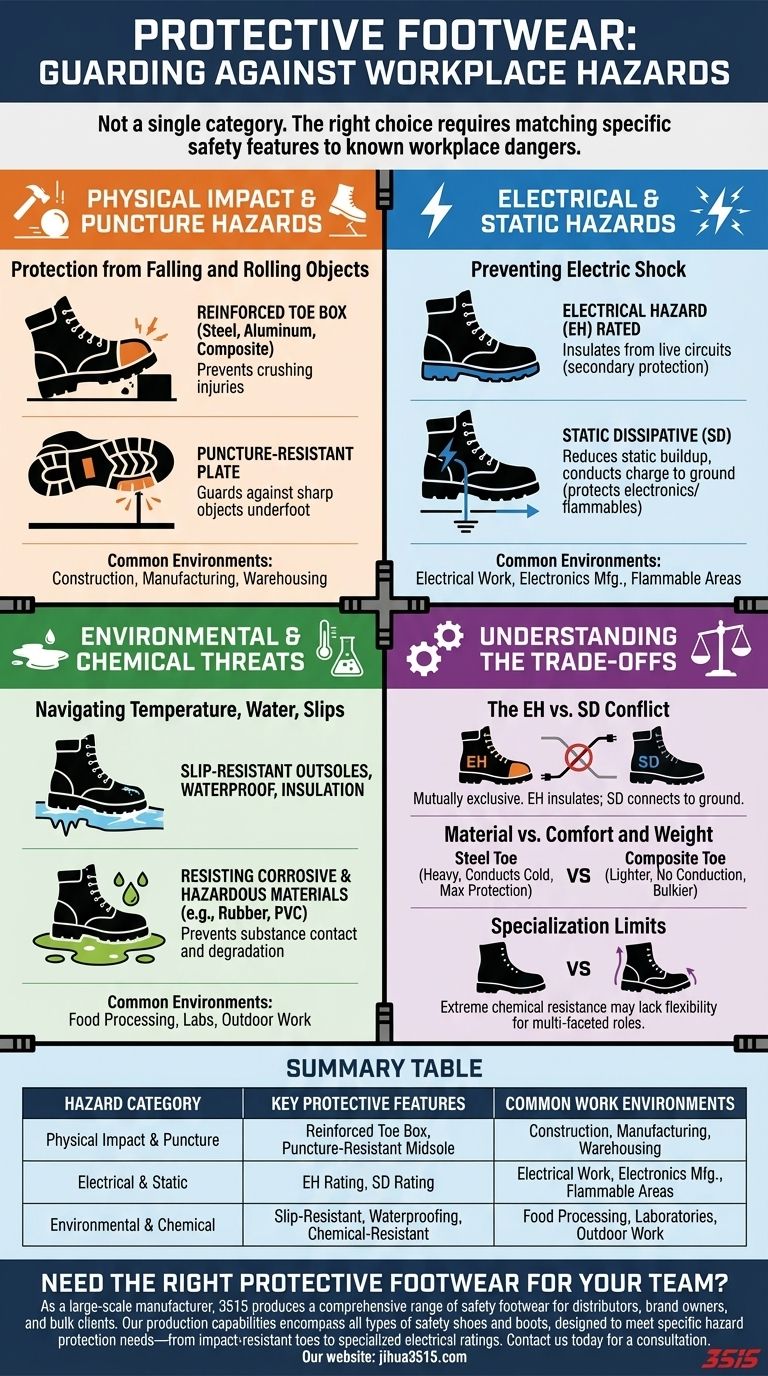 보호 신발은 어떤 종류의 위험으로부터 보호해 주나요? 작업장 발 안전 보장 시각적 가이드