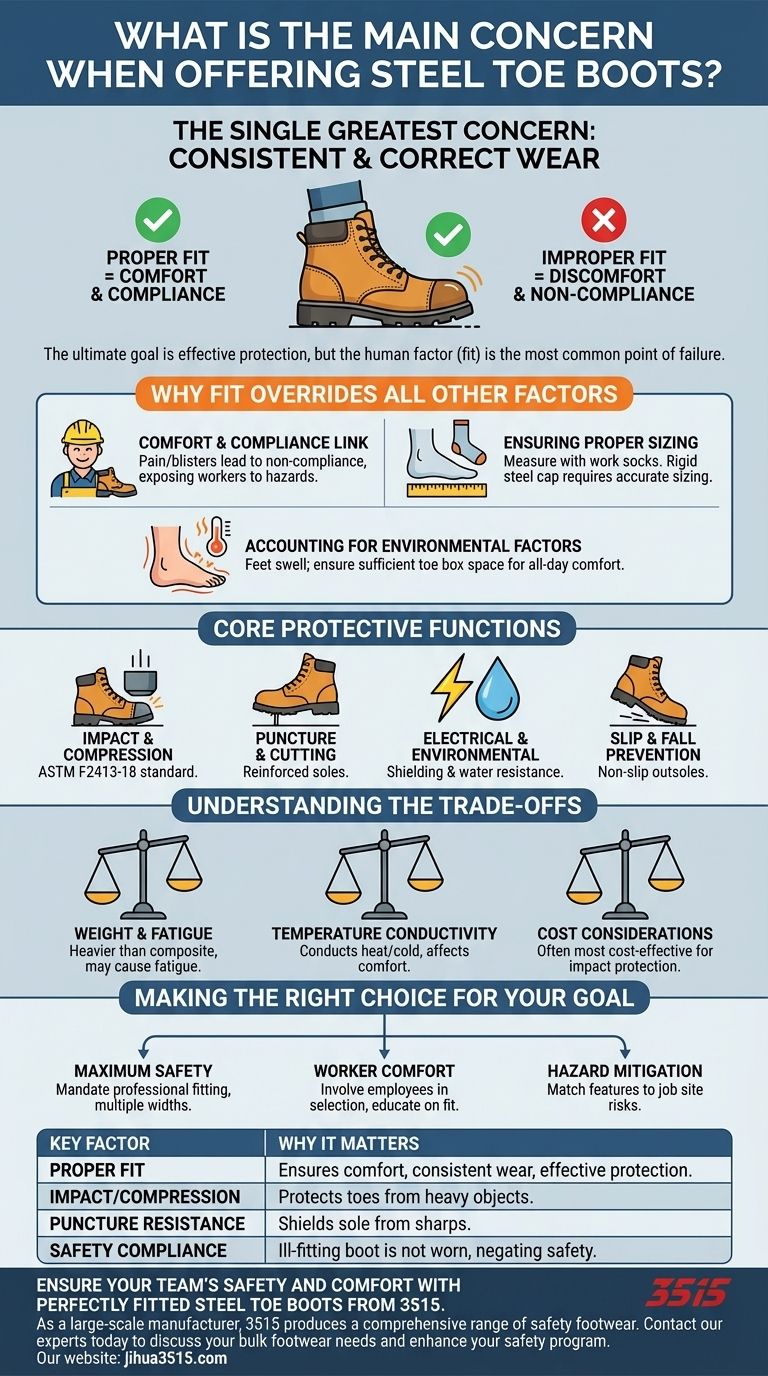 Qual è la preoccupazione principale quando si offrono scarponi con punta in acciaio? Il ruolo fondamentale di una calzata corretta Guida Visiva