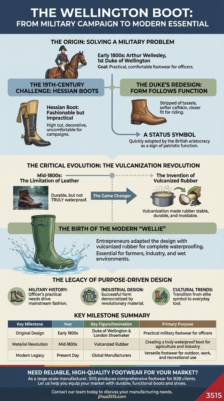 Who developed Wellington boots and what was their original purpose? From Military Necessity to Modern Icon Visual Guide