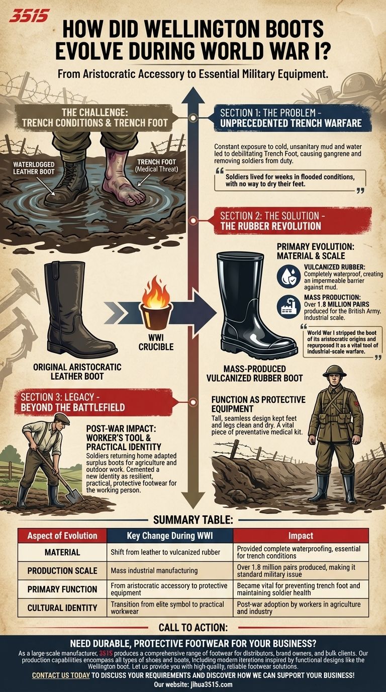 제1차 세계 대전 동안 웰링턴 부츠는 어떻게 진화했는가? 귀족 패션에서 군사적 필수품으로 시각적 가이드