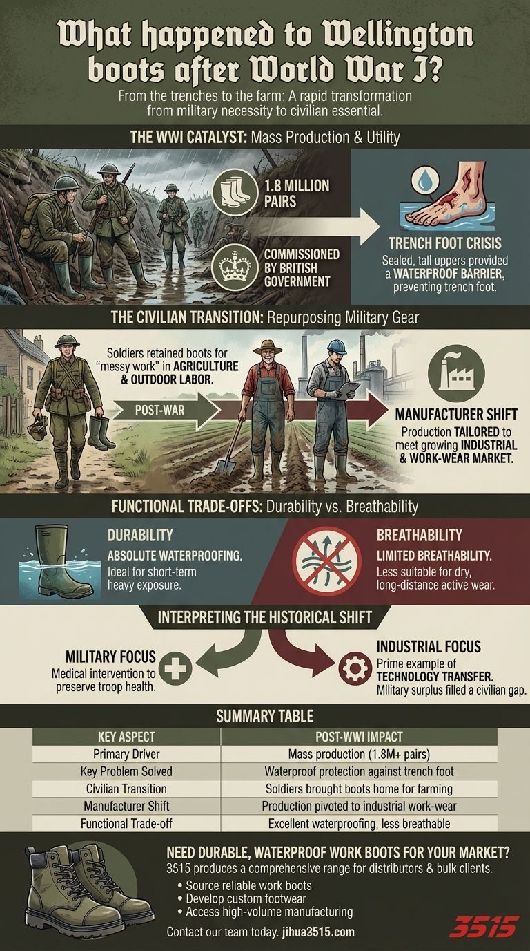 Was geschah mit Gummistiefeln nach dem Ersten Weltkrieg? Von militärischer Ausrüstung zu einem industriellen Grundnahrungsmittel Visuelle Anleitung
