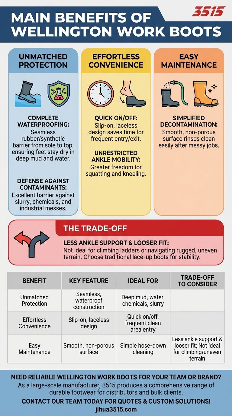 Quels sont les principaux avantages des bottes de travail Wellington ? Imperméabilité inégalée et commodité à enfiler Guide Visuel