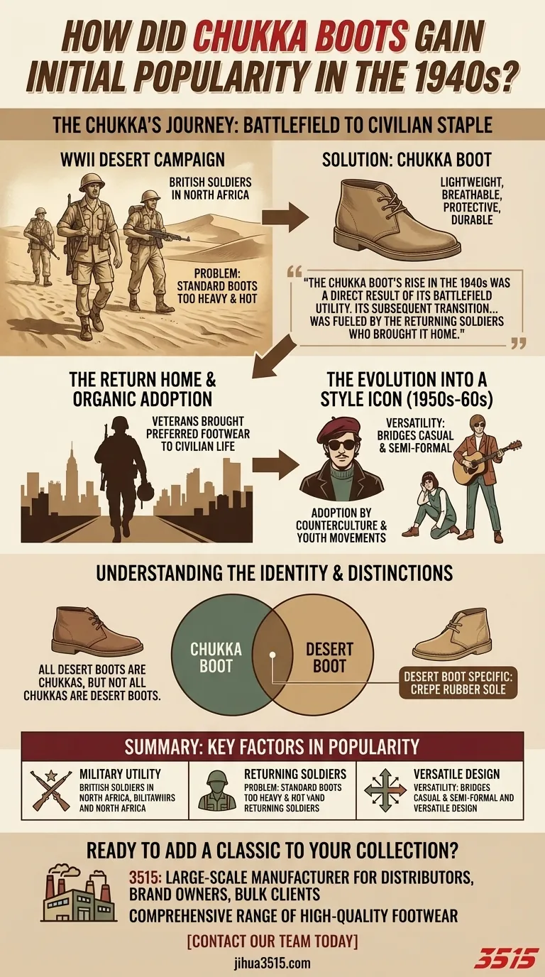 Comment les bottines Chukka ont-elles gagné en popularité dans les années 1940 ? Des champs de bataille de la Seconde Guerre mondiale au style civil Guide Visuel