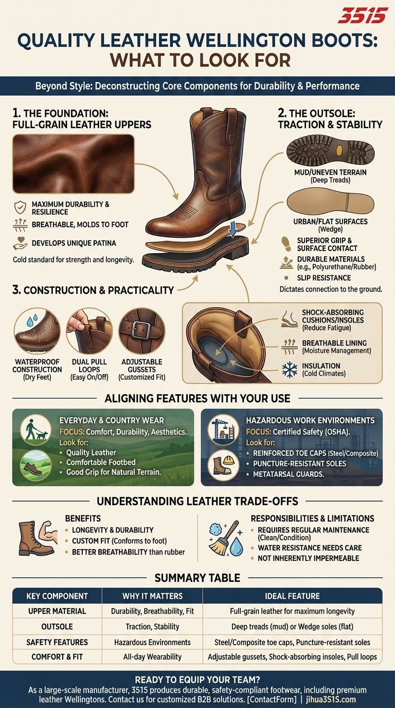 품질 좋은 가죽 웰링턴 부츠를 선택할 때 무엇을 찾아야 할까요? 완벽한 핏과 내구성을 찾아보세요. 시각적 가이드