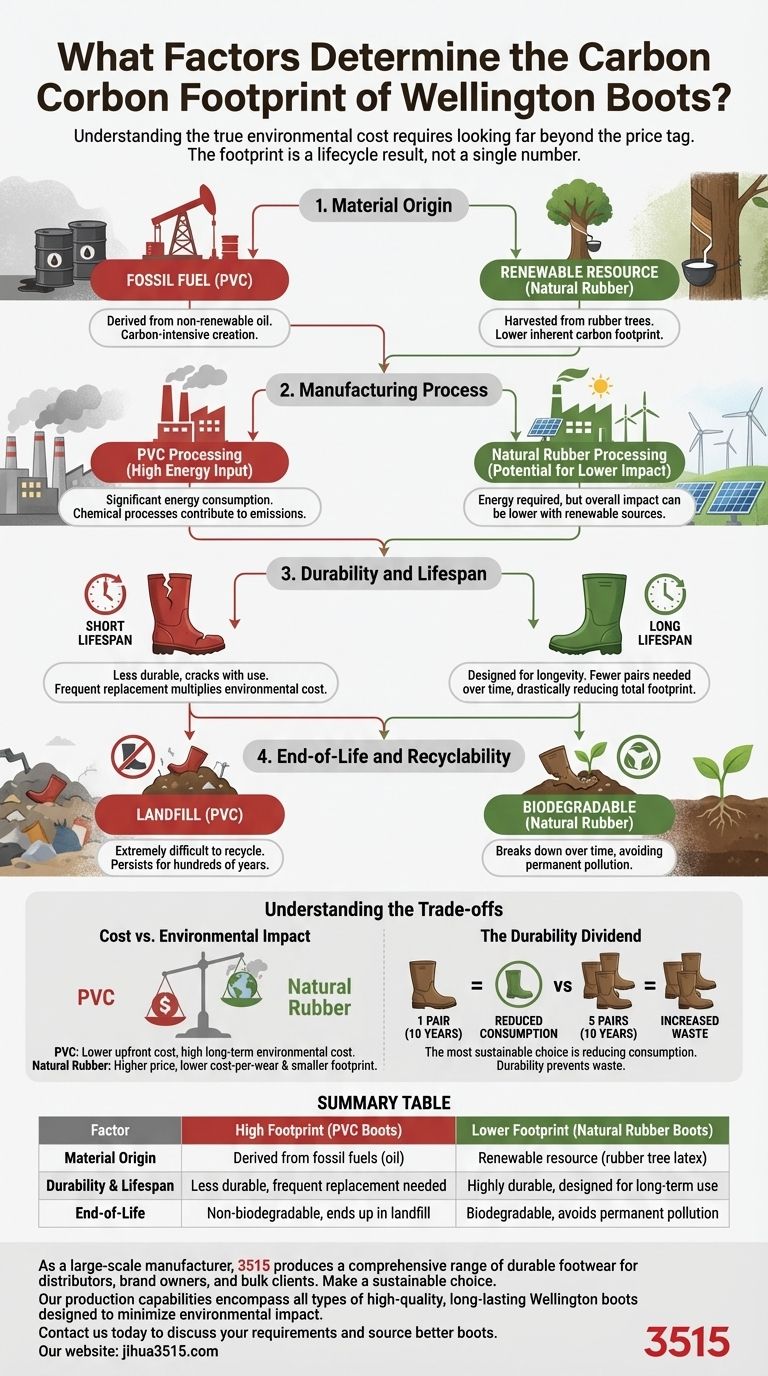 ¿Qué factores determinan la huella de carbono de las botas de agua? Material, Durabilidad e Impacto Ambiental Guía Visual