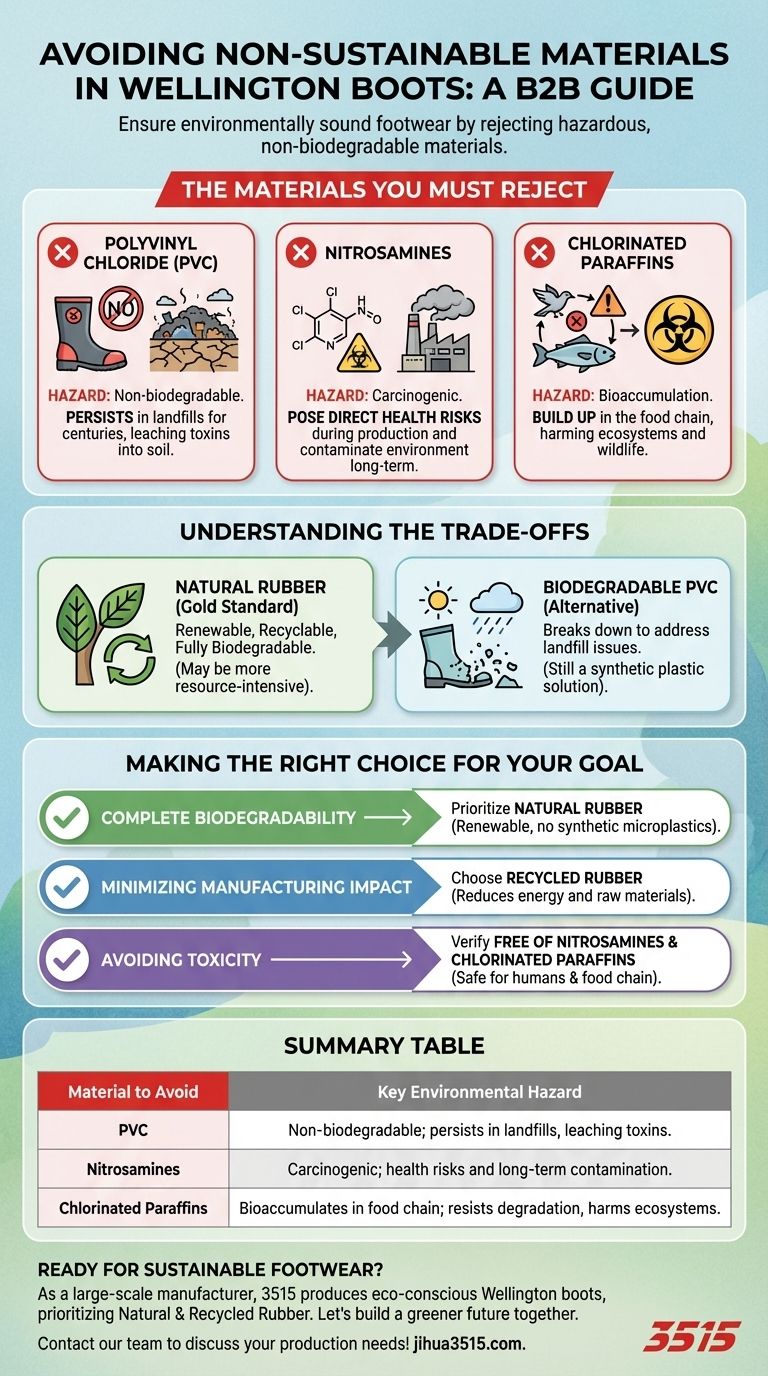ウェリントンブーツで避けるべき非持続可能な素材は何ですか？環境に配慮したフットウェアで地球を守りましょう ビジュアルガイド