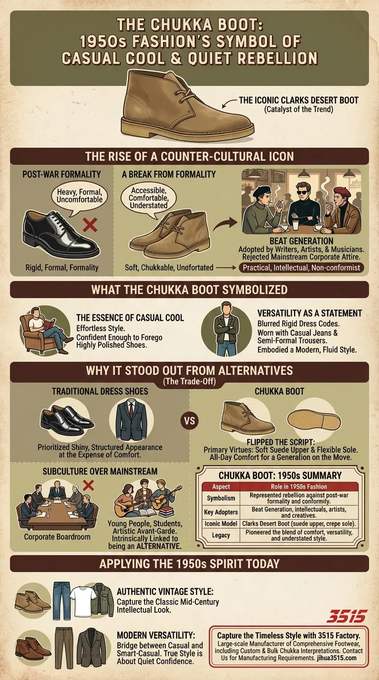 Quel rôle les bottines Chukka ont-elles joué dans la scène de la mode des années 1950 ? L'icône du style décontracté et de la rébellion Guide Visuel