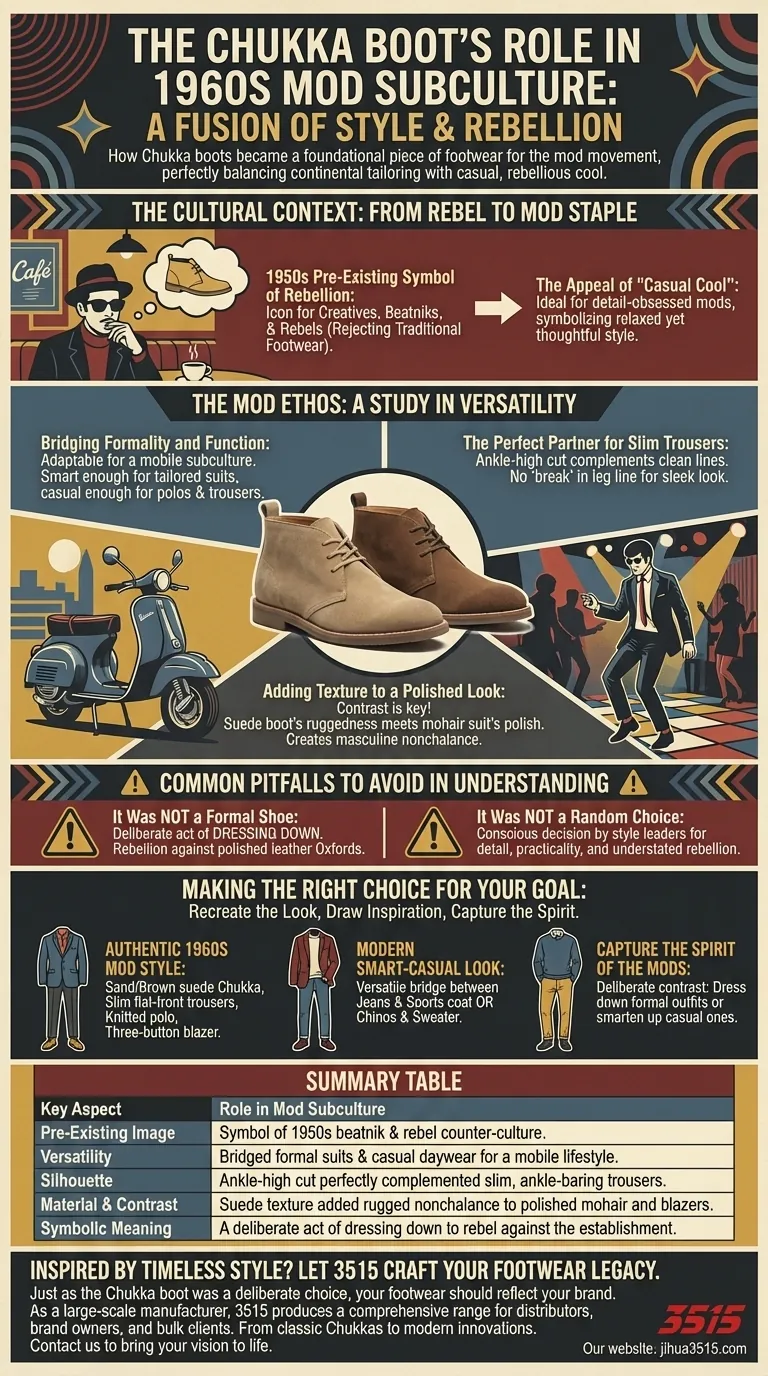 Comment les bottes Chukka ont-elles été incorporées dans la sous-culture mod des années 1960 ? Un symbole de cool rebelle Guide Visuel