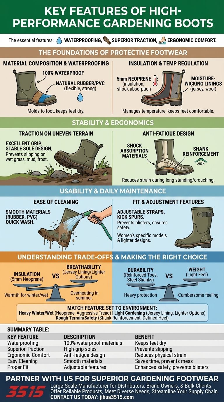 园艺靴的关键特性是什么？防水、防滑和符合人体工程学的舒适性 图解指南