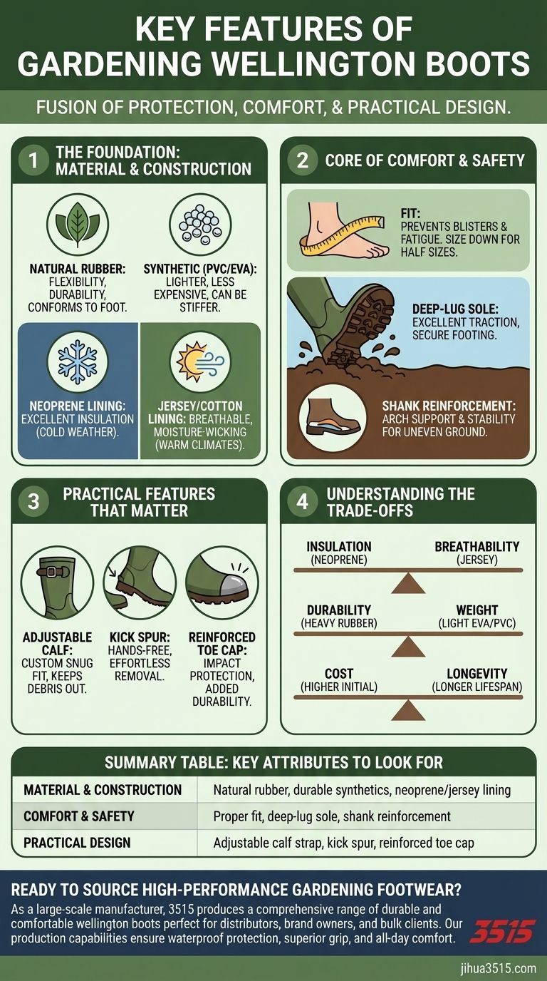 Quelles sont les caractéristiques clés à rechercher dans des bottes de pluie pour le jardinage ? Guide d'expert pour une protection et un confort supérieurs Guide Visuel