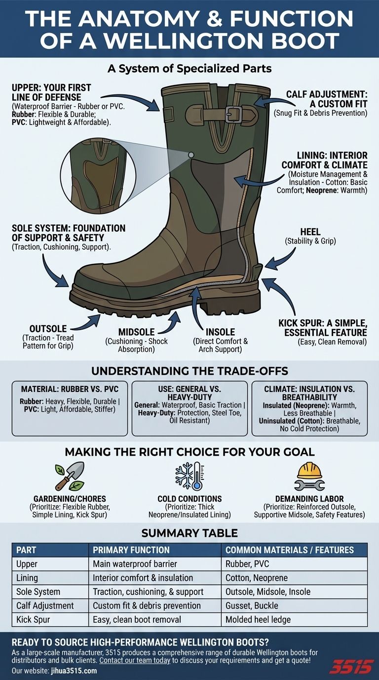 Quali sono le parti comuni di uno stivale Wellington e le loro funzioni? Una guida all'anatomia e alle prestazioni degli stivali Guida Visiva