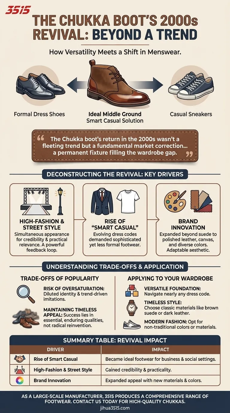 Qu'est-ce qui a marqué le renouveau des bottes Chukka dans les années 2000 ? L'essor du style décontracté chic Guide Visuel