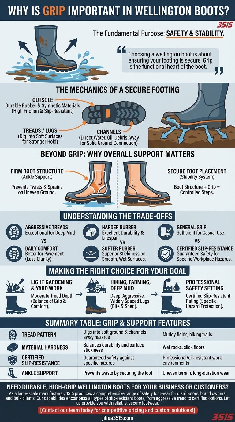 Warum ist Grip bei Gummistiefeln wichtig? Sicherheit und Stabilität auf rutschigen Oberflächen gewährleisten Visuelle Anleitung