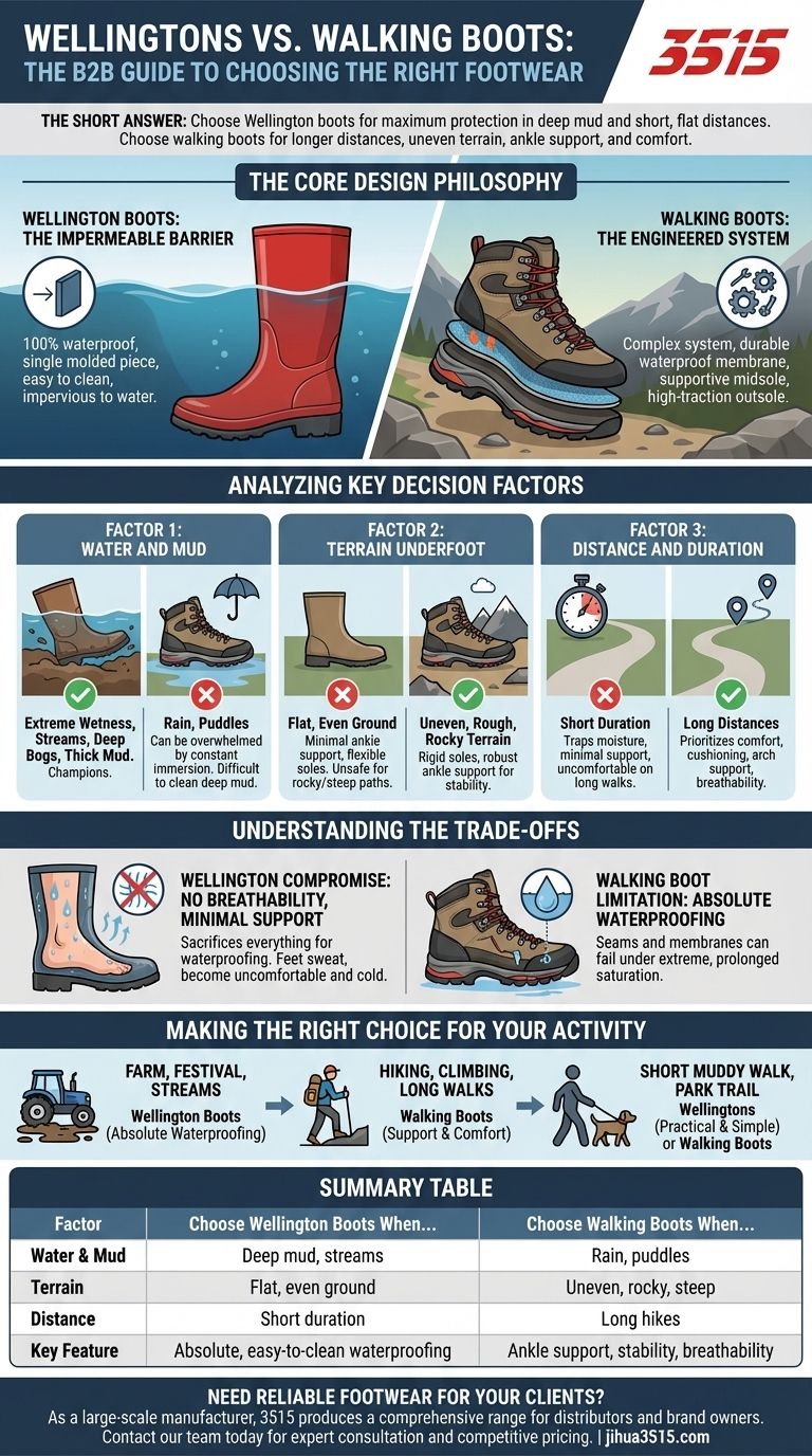 レインブーツはウォーキングブーツよりいつ選ぶべきか？あなたのニーズに合った正しい履物の選び方ガイド ビジュアルガイド