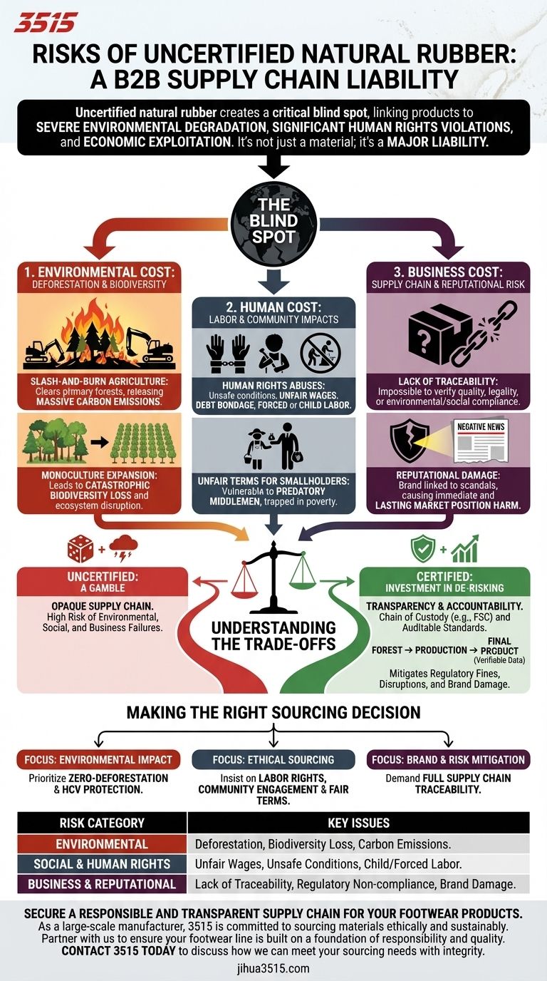 Quels sont les risques du caoutchouc naturel non certifié ? Éviter la déforestation et les violations des droits de l'homme Guide Visuel