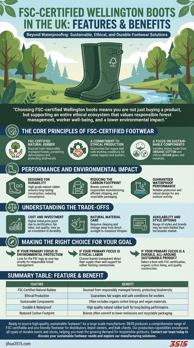Quelles sont les caractéristiques des bottes de pluie certifiées FSC disponibles au Royaume-Uni ? Chaussures durables, éthiques et durables Guide Visuel