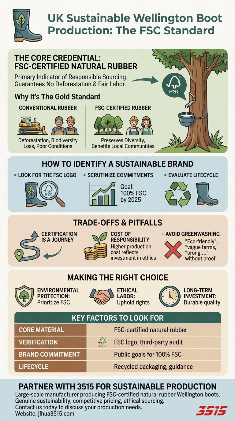 Quelles marques britanniques s'engagent dans la production durable de bottes Wellington ? Recherchez la certification FSC. Guide Visuel