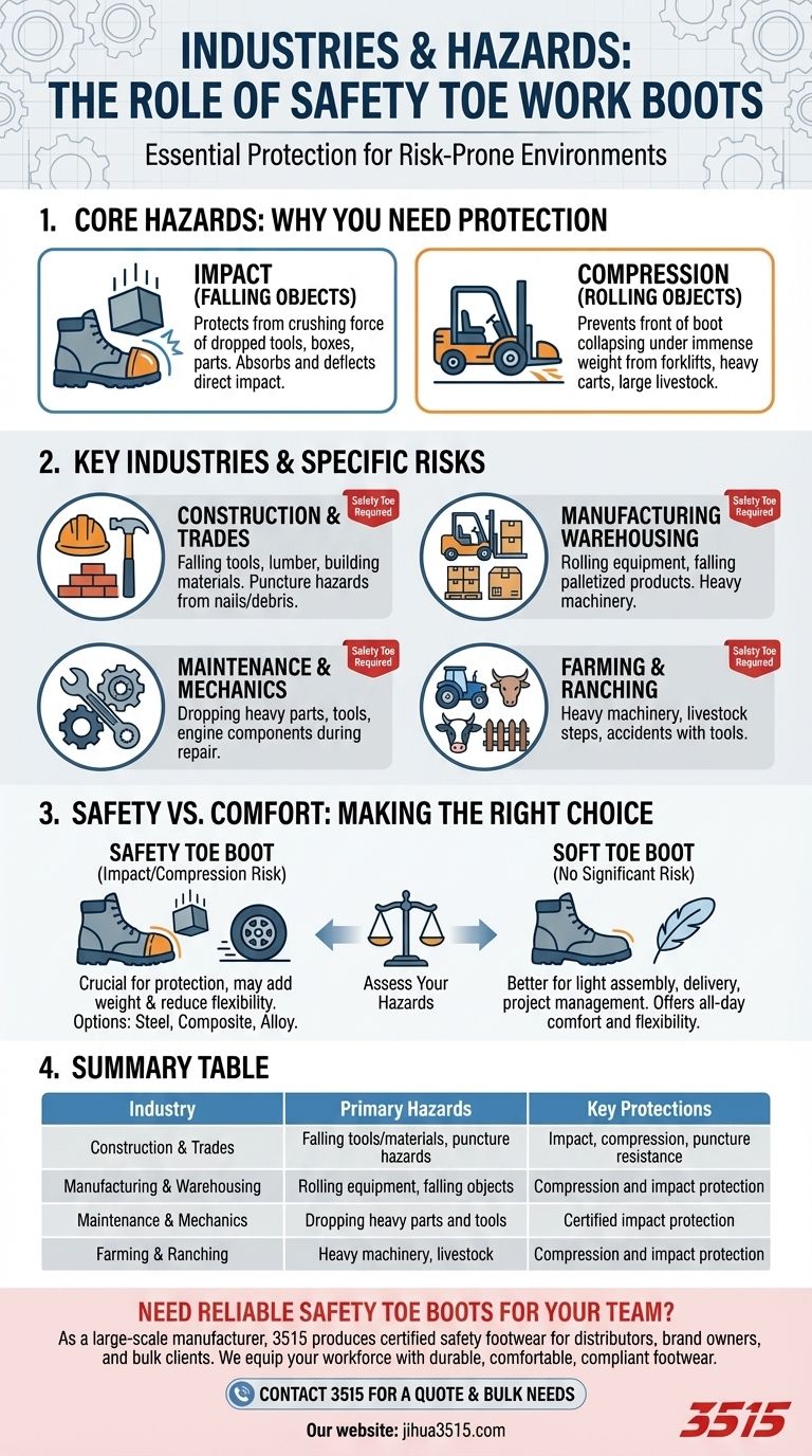 Quels secteurs d'activité sont les plus adaptés aux bottes de travail à embout de sécurité ? Protégez vos pieds dans les environnements à haut risque Guide Visuel