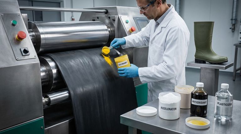 What is the purpose of the rubber compounding process in gumboot production?