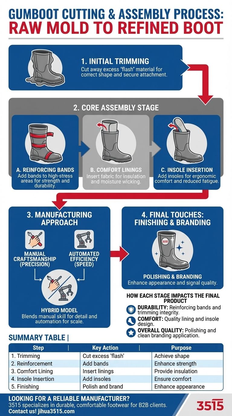 Quelles sont les étapes impliquées dans la découpe et l'assemblage des bottes en caoutchouc ? Un guide de construction de qualité Guide Visuel