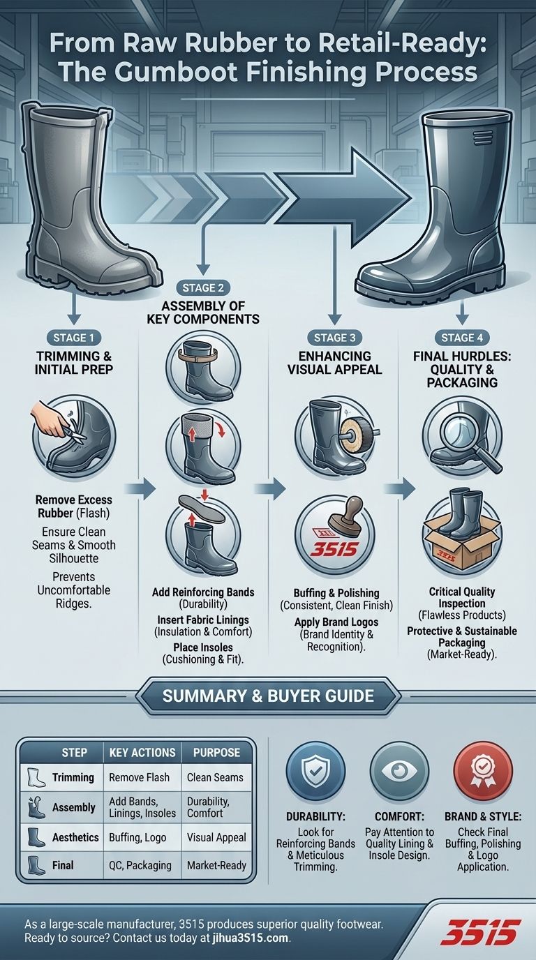Quali rifiniture vengono applicate agli stivali di gomma prima dell'imballaggio? Garantire qualità e durata Guida Visiva