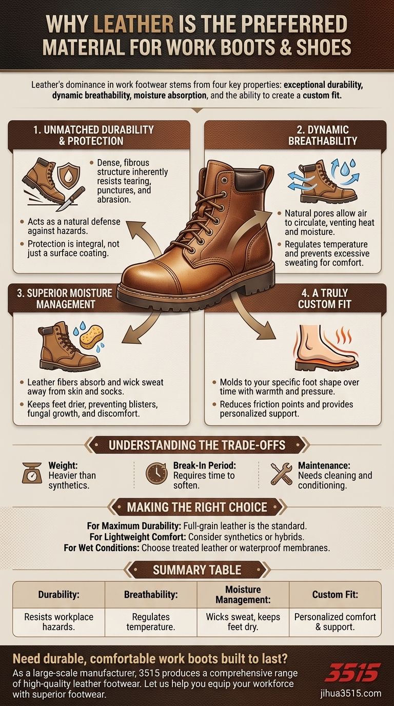 What are the key qualities of leather for work boots? Superior Durability, Breathability & Custom Fit Visual Guide