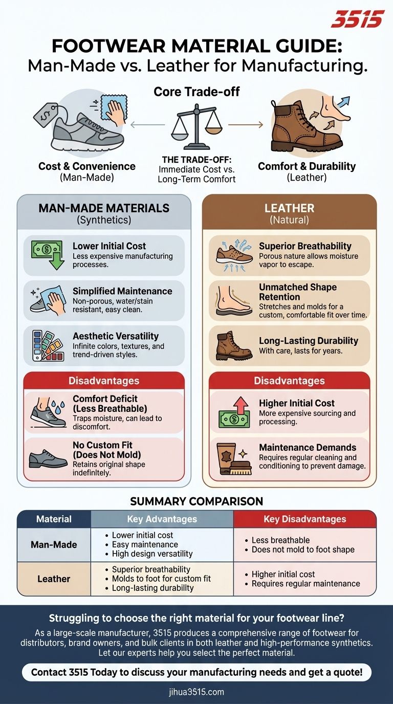 ما هي مزايا وعيوب المواد المصنعة مقابل الجلد؟ دليل لقيمة الأحذية. دليل مرئي